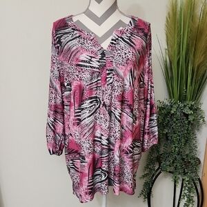 Cathy Woman Chic Abstract Pink and Black Blouse